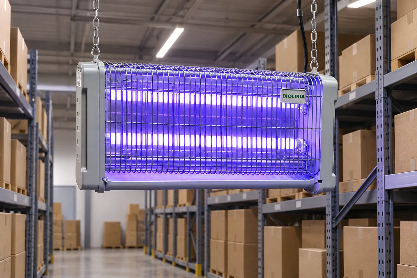 Visualización de OP-C230L de la selección BIOLIRIA instalado en un almacén cerrado
